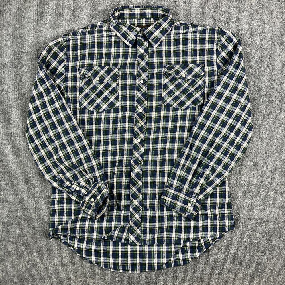 Outdoor Casuals Shirt Mens Size XL Blue Green Plaid Flannel Button Up Casual‎